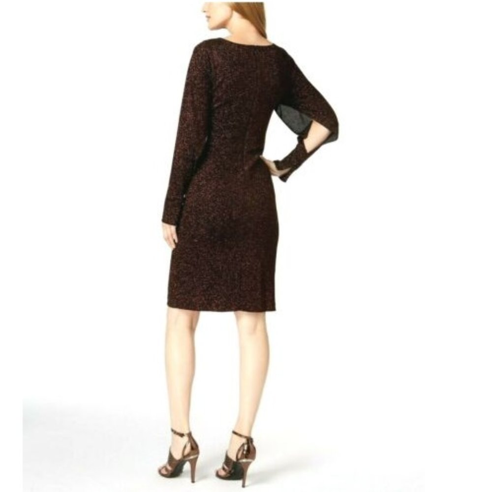 Calvin Klein Women's Black Copper Split Dolman Sleeve Sparkle Dress Size 12 - Picture 4 of 5